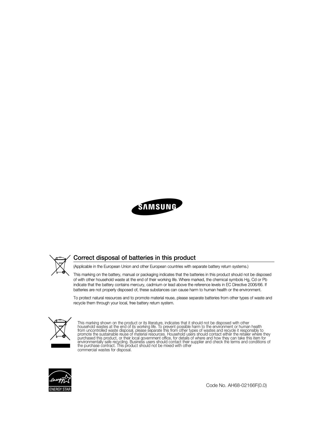 Samsung HT-Z320R/EDC, HT-TZ425T/ADL, HT-TZ325T/ADL, HT-TZ425R/EDC, HT-TZ325R/EDC, HT-Z320R/XEF manual Code No. AH68-02166F0.0 