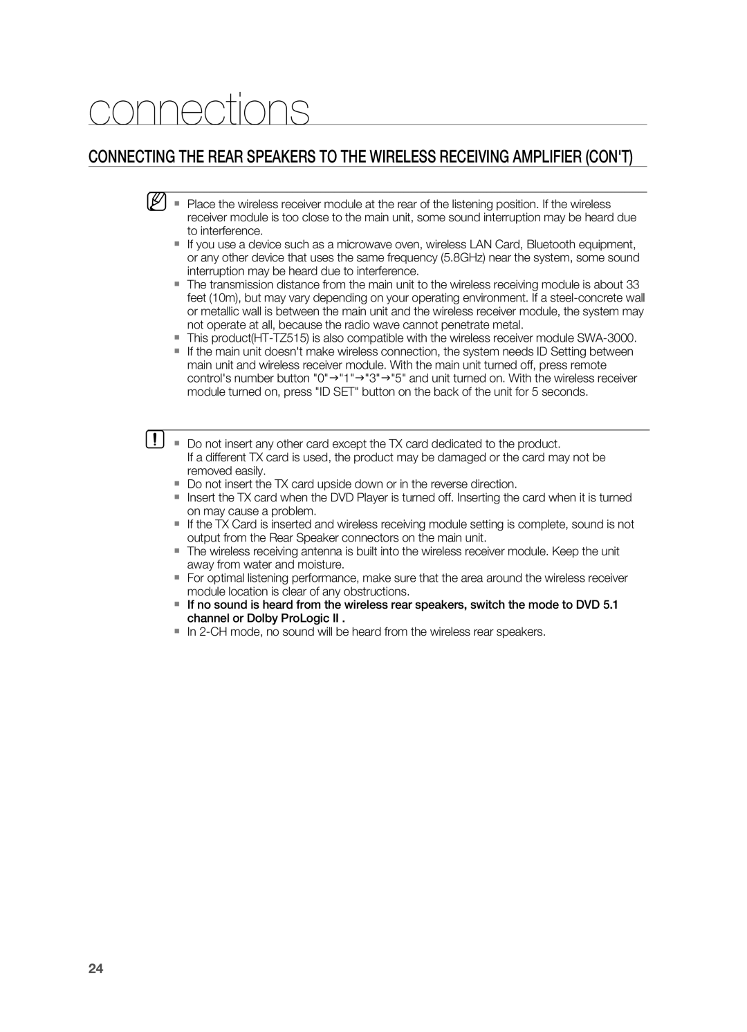 Samsung HT-TZ515 user manual Connections 