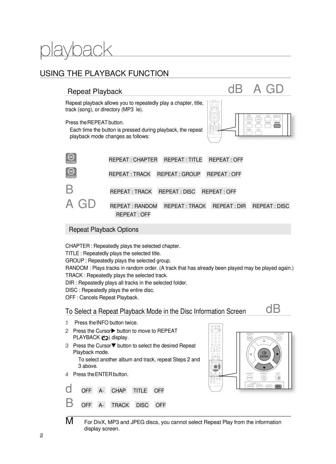 Samsung HT-TZ515 user manual Repeat Playback Options 