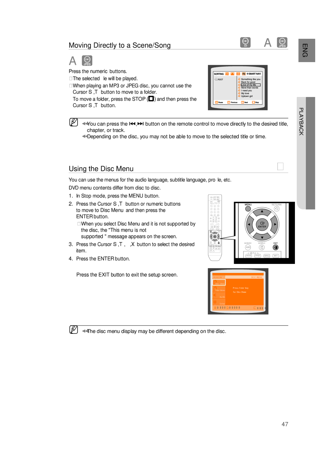 Samsung HT-TZ515 user manual Using the Disc Menu, ENg 