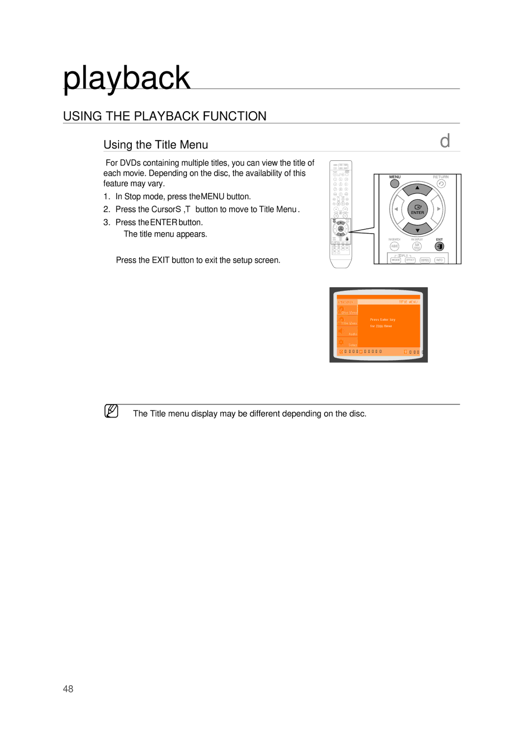 Samsung HT-TZ515 user manual Using the Title Menu 