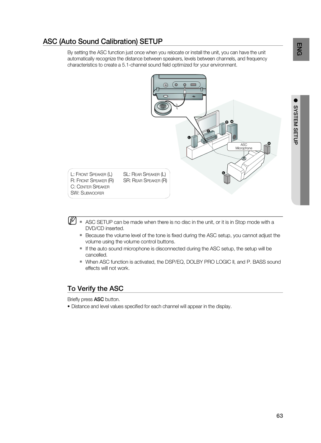 Samsung HT-TZ515 user manual ASC Auto Sound Calibration Setup, To Verify the ASC 