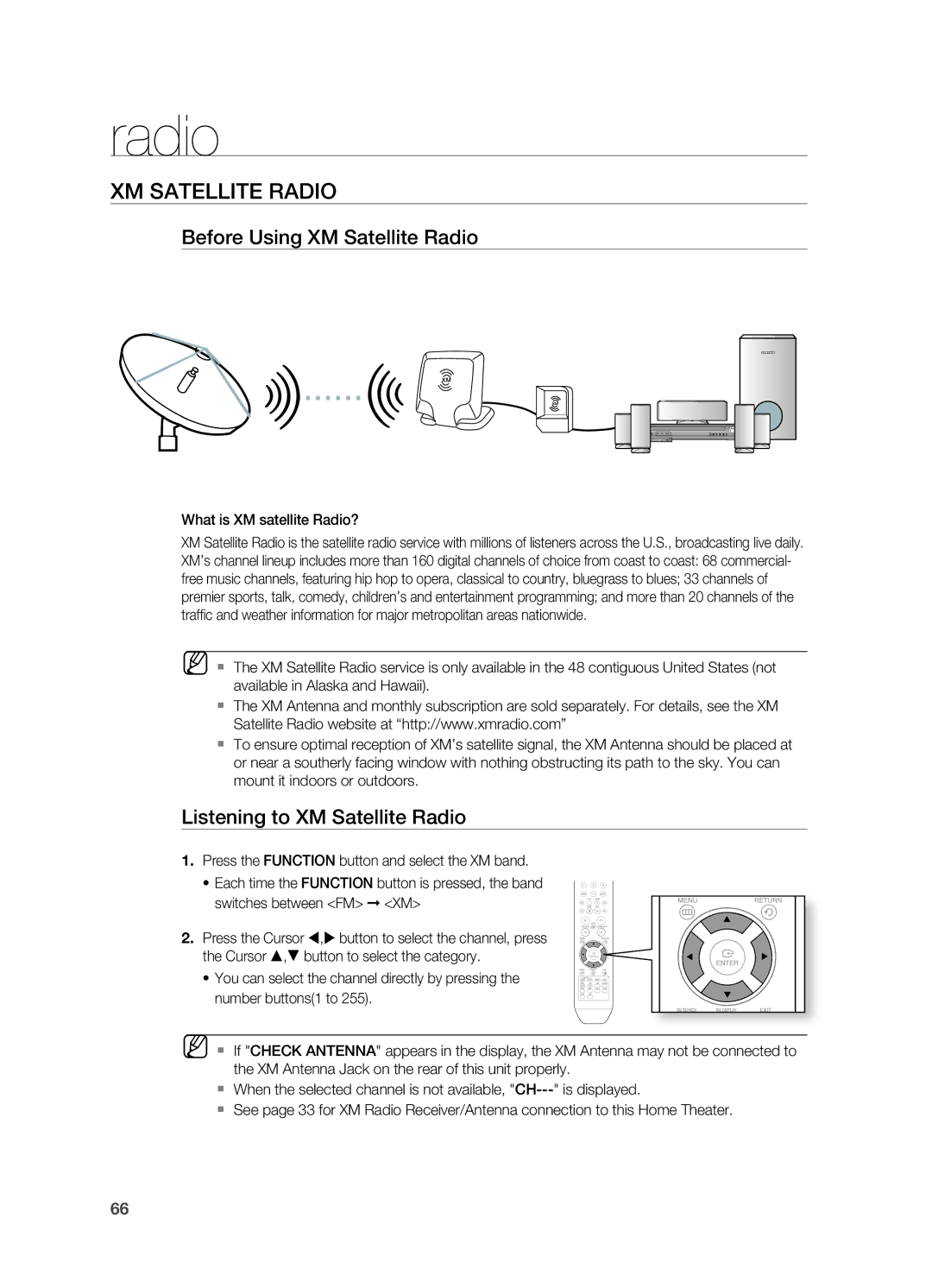 Samsung HT-TZ515 user manual XM Satellite rADIO, Before Using XM Satellite radio, Listening to XM Satellite radio 