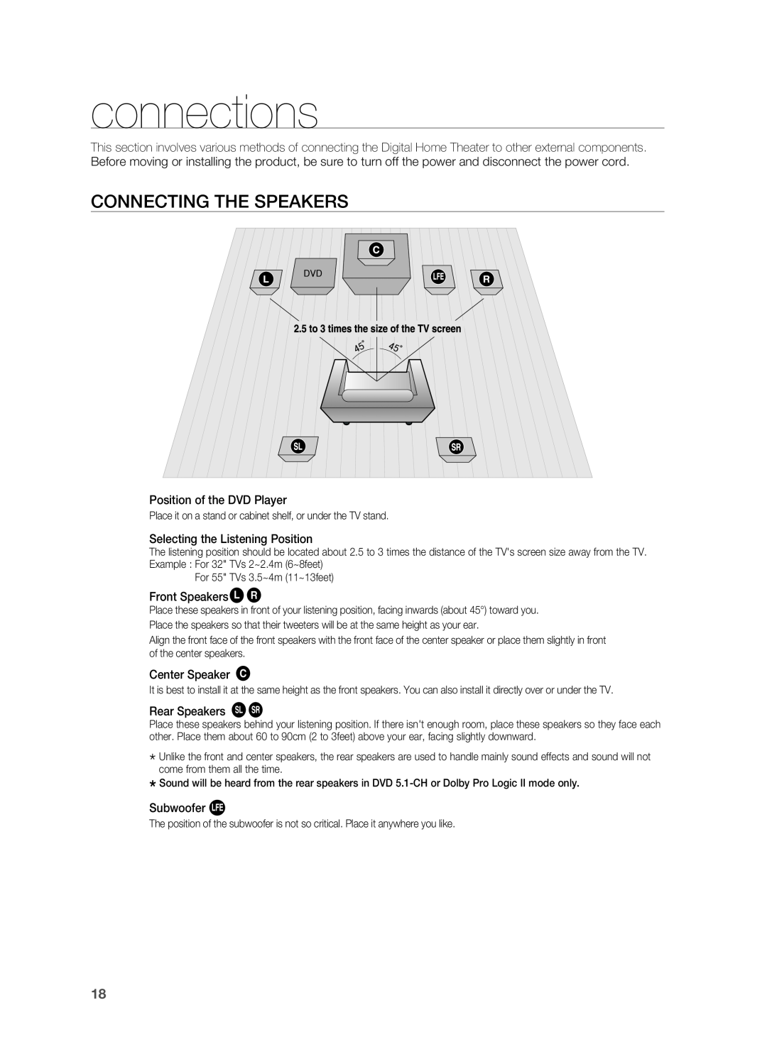 Samsung HT-TZ515 user manual connections, Connecting the Speakers 