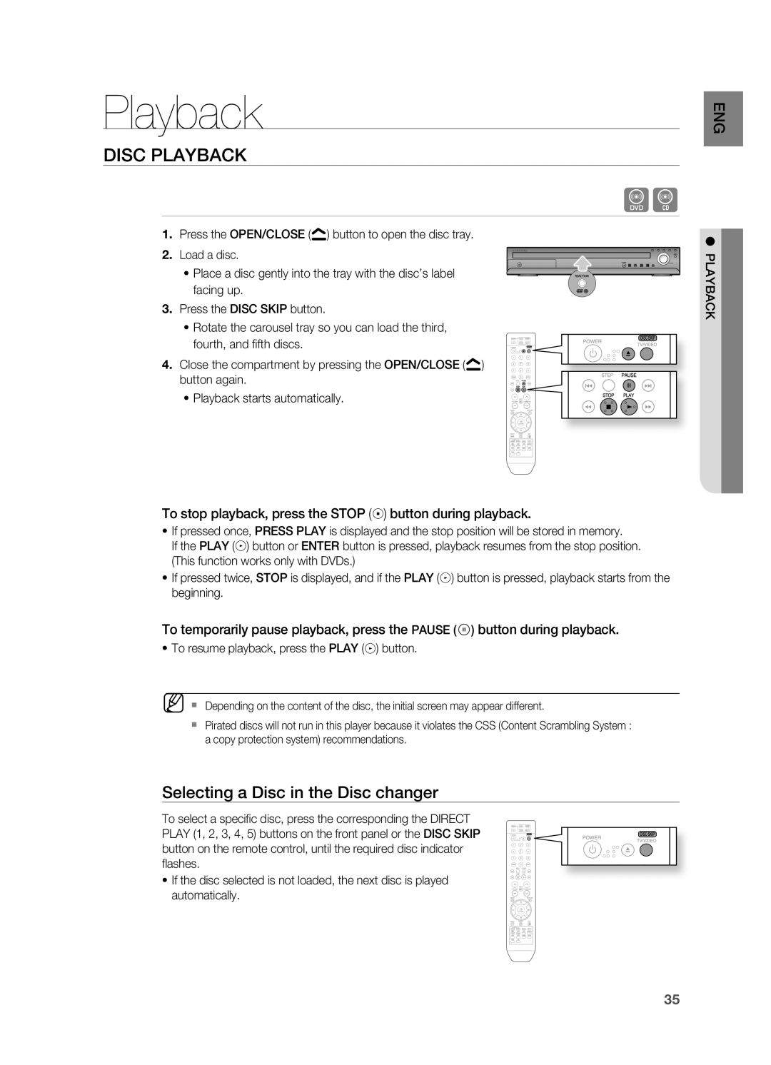 Samsung HT-TZ515 user manual Disc Playback 
