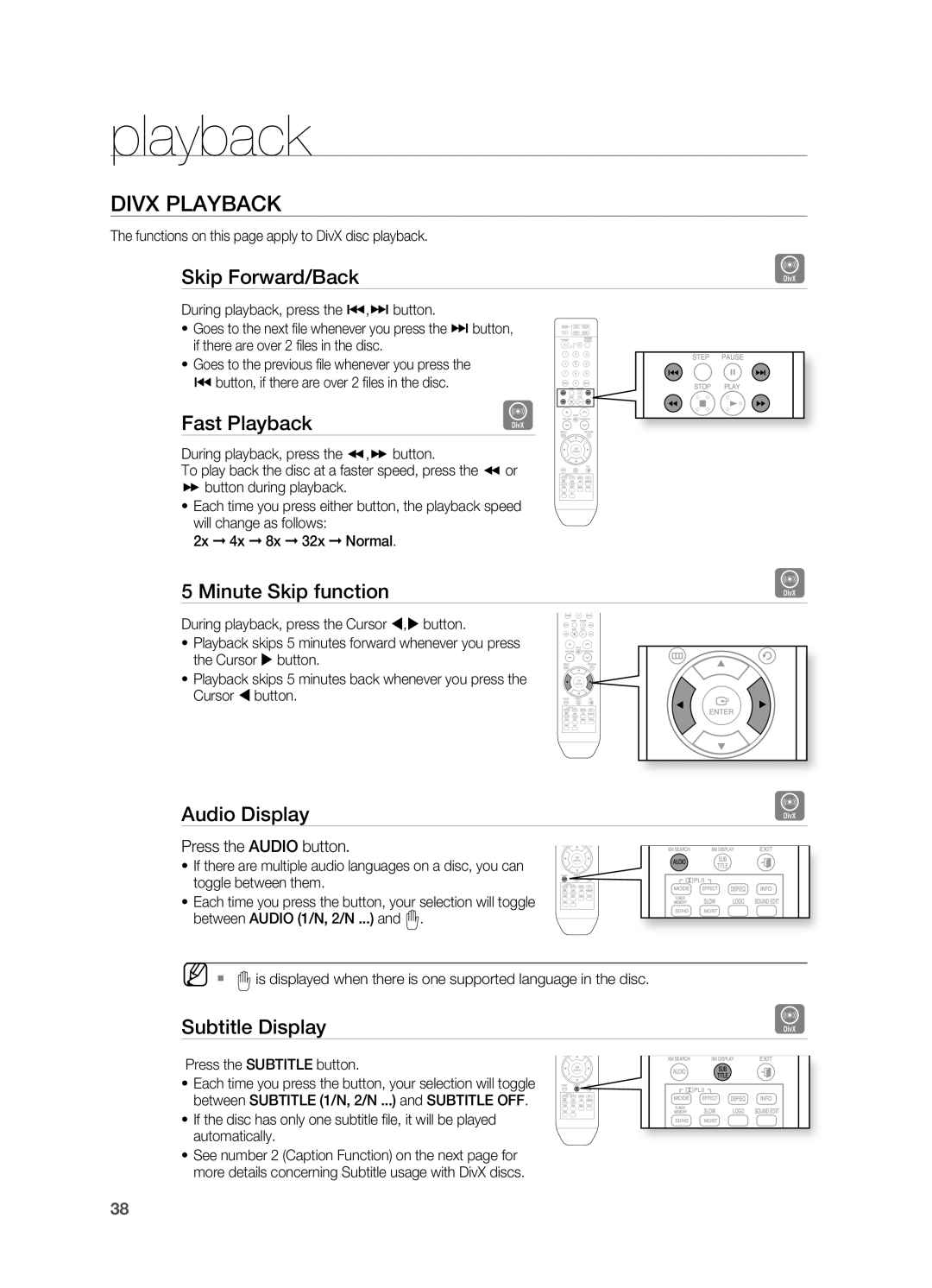 Samsung HT-TZ515 user manual Divx Playback, playback 