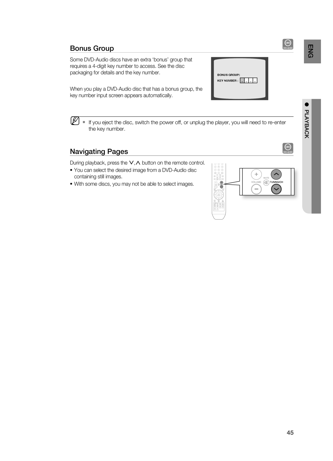 Samsung HT-TZ515 user manual Bonus group, Navigating Pages 