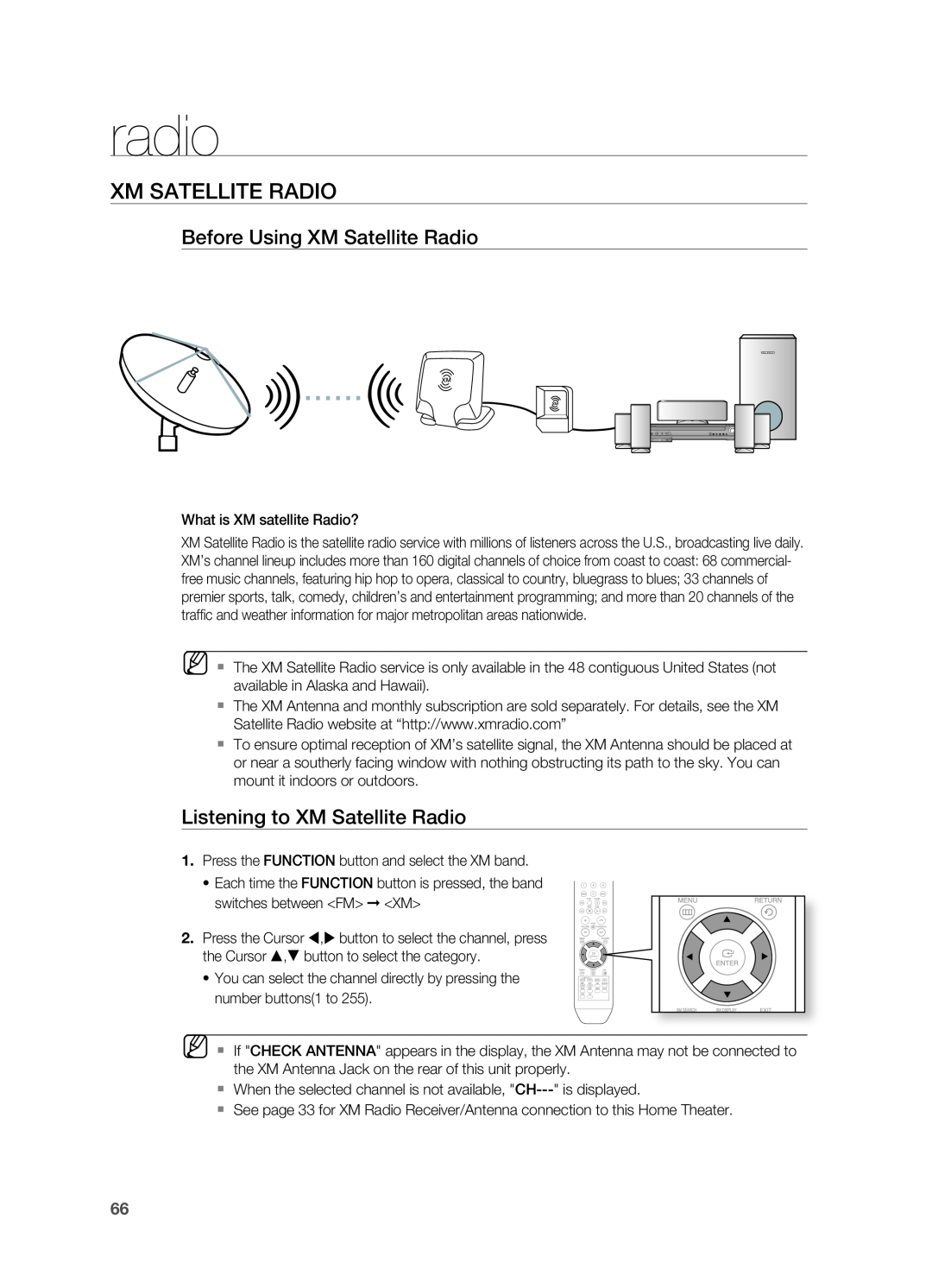 Samsung HT-TZ515 user manual XM SATELLITE rADIO, Before Using XM Satellite radio, Listening to XM Satellite radio 