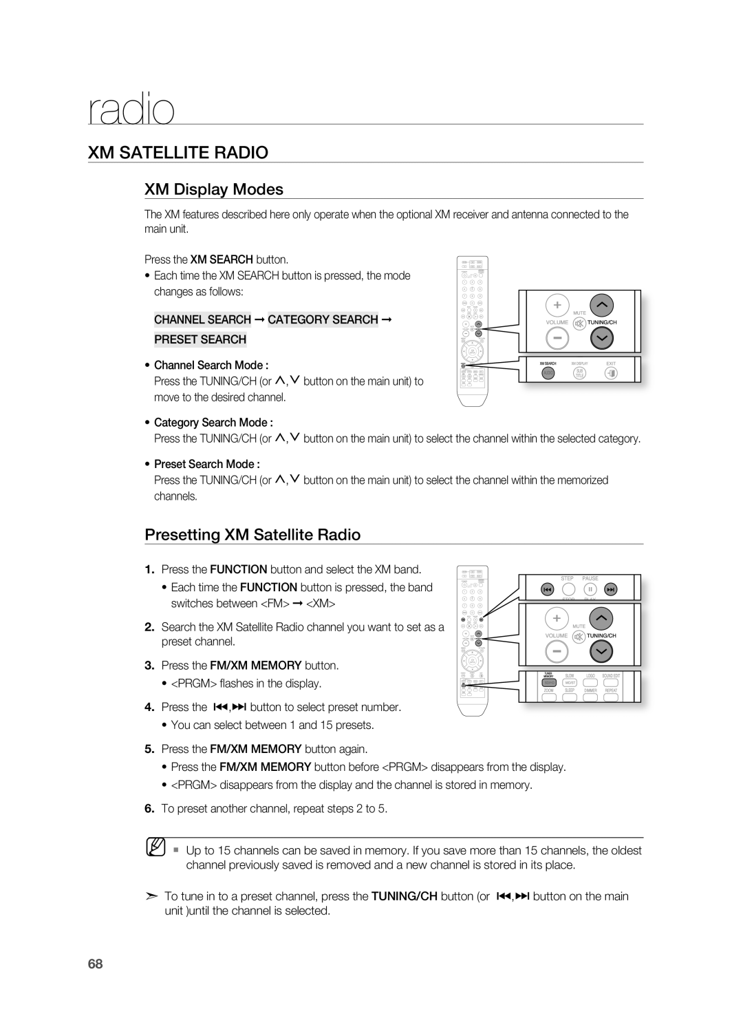 Samsung HT-TZ515 user manual XM SATELLITE rADIO, XM Display Modes, Presetting XM Satellite radio 