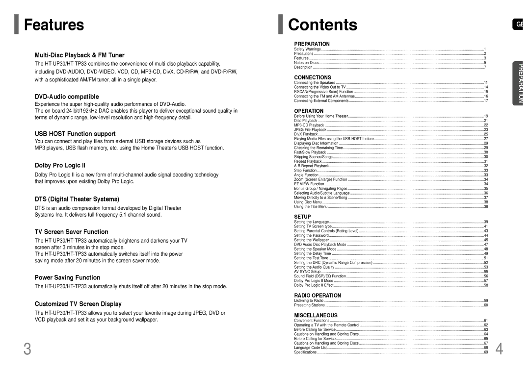 Samsung HT-UP30 instruction manual Contents 