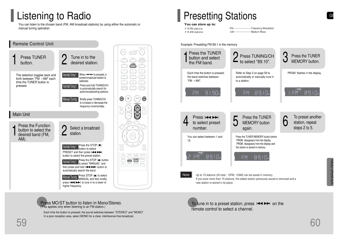 Samsung HT-UP30 instruction manual Listening to Radio, Presetting Stations 