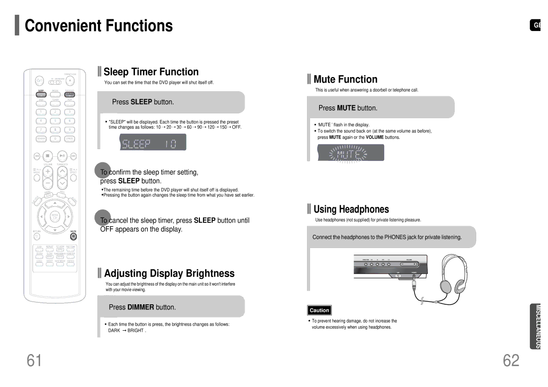 Samsung HT-UP30 Convenient Functions, Press Sleep button, To confirm the sleep timer setting, press Sleep button 