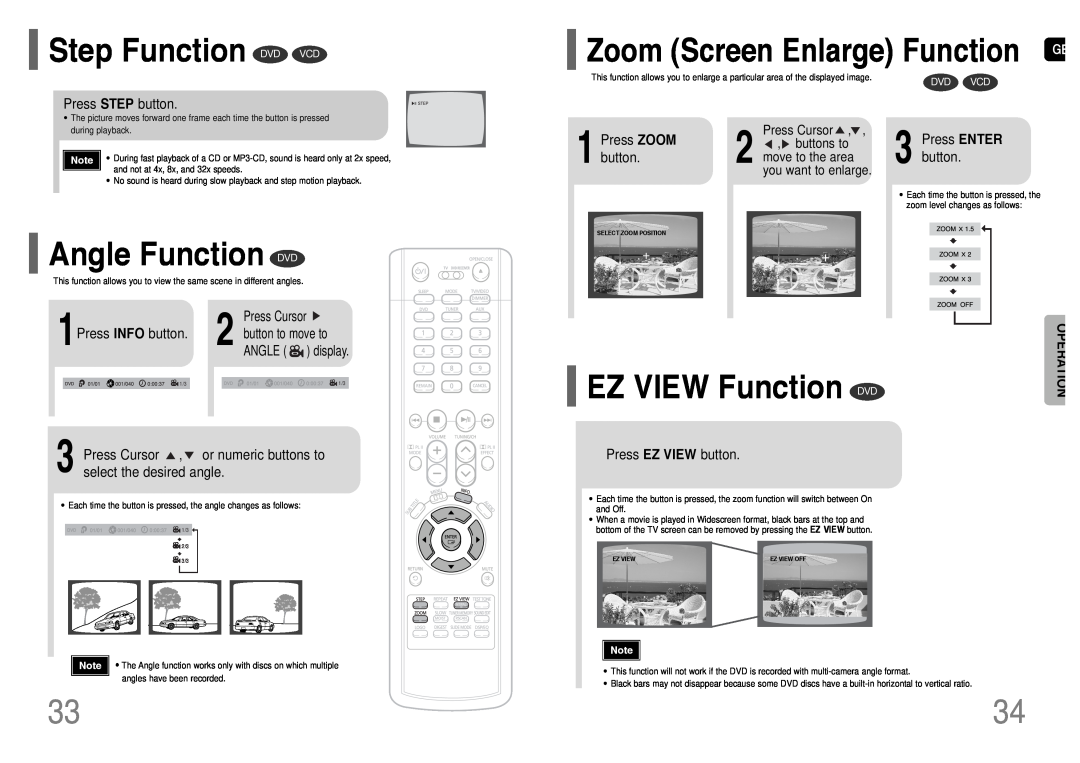 Samsung HT-UP30 Step Function DVD VCD, Angle Function DVD, EZ VIEW Function DVD, Zoom Screen Enlarge Function GB 