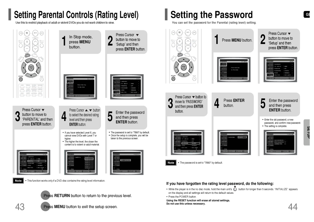 Samsung HT-TP33KR/XFO manual Setting the Password, Press Menu button, Enter the password Then press Enter button 