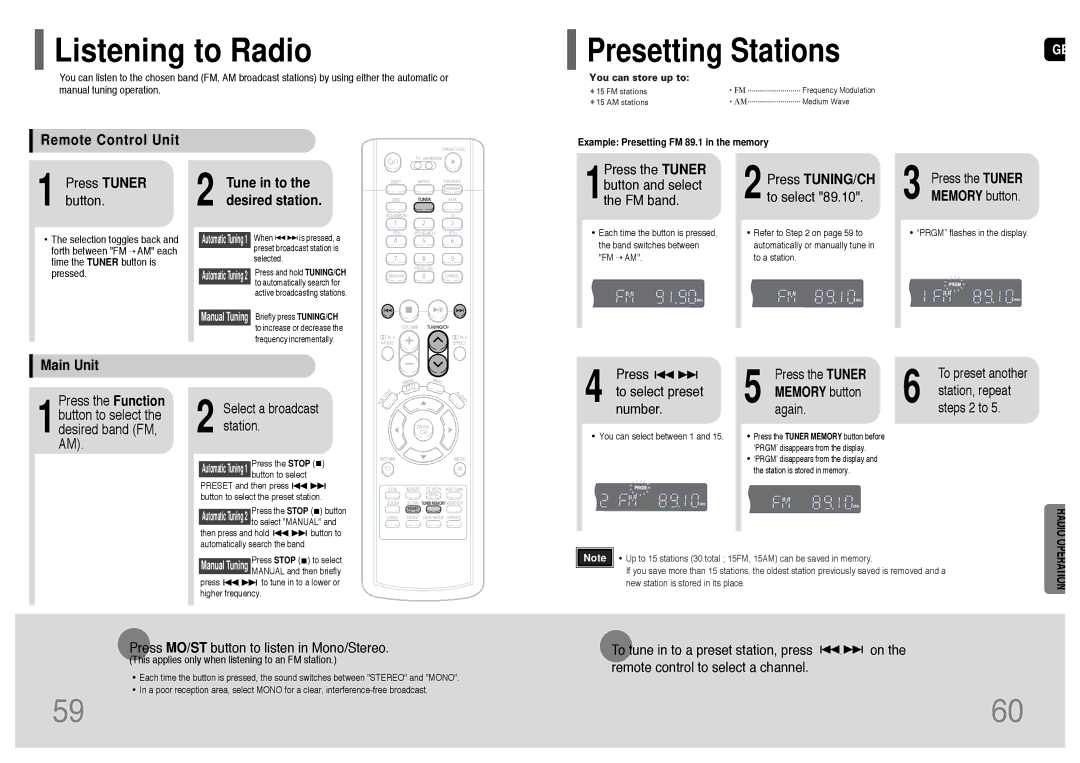 Samsung HT-TP33KR/XFO, HT-UP30KR/XFO manual Listening to Radio, Presetting Stations 