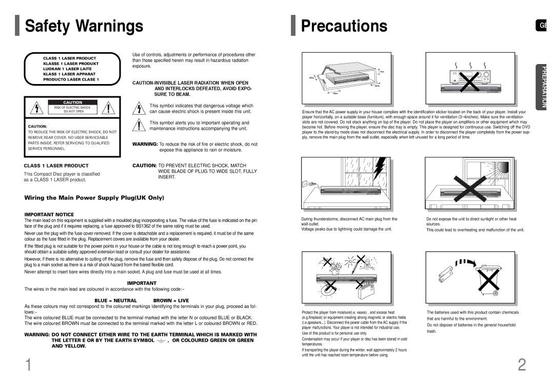 Samsung HT-TP33R/ELS, HT-UP30R/EDC, HT-UP30R/ELS, HT-TP33R/EDC manual Safety Warnings PrecautionsGB, Class 1 Laser Product 