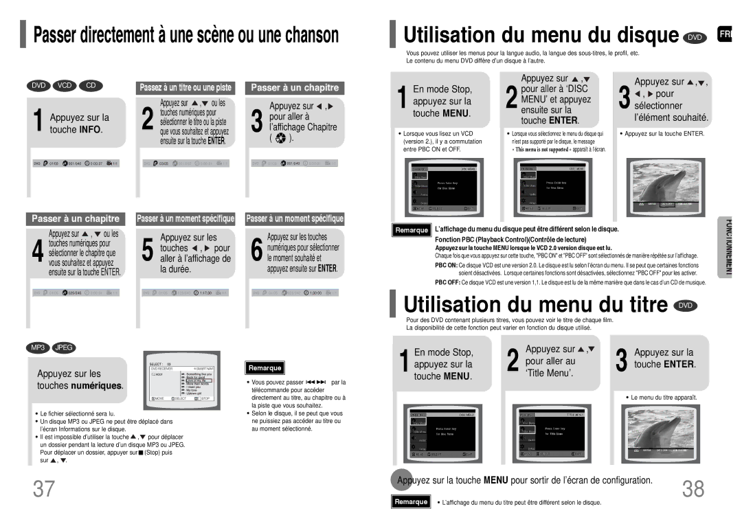 Samsung HT-UP30R/EDC, HT-UP30R/ELS, HT-TP33R/ELS Utilisation du menu du titre DVD, Appuyez sur les touches numériques 