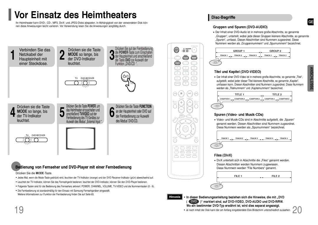 Samsung HT-TP33R/EDC, HT-UP30R/EDC, HT-UP30R/ELS, HT-TP33R/ELS manual Vor Einsatz des Heimtheaters, Disc-Begriffe 