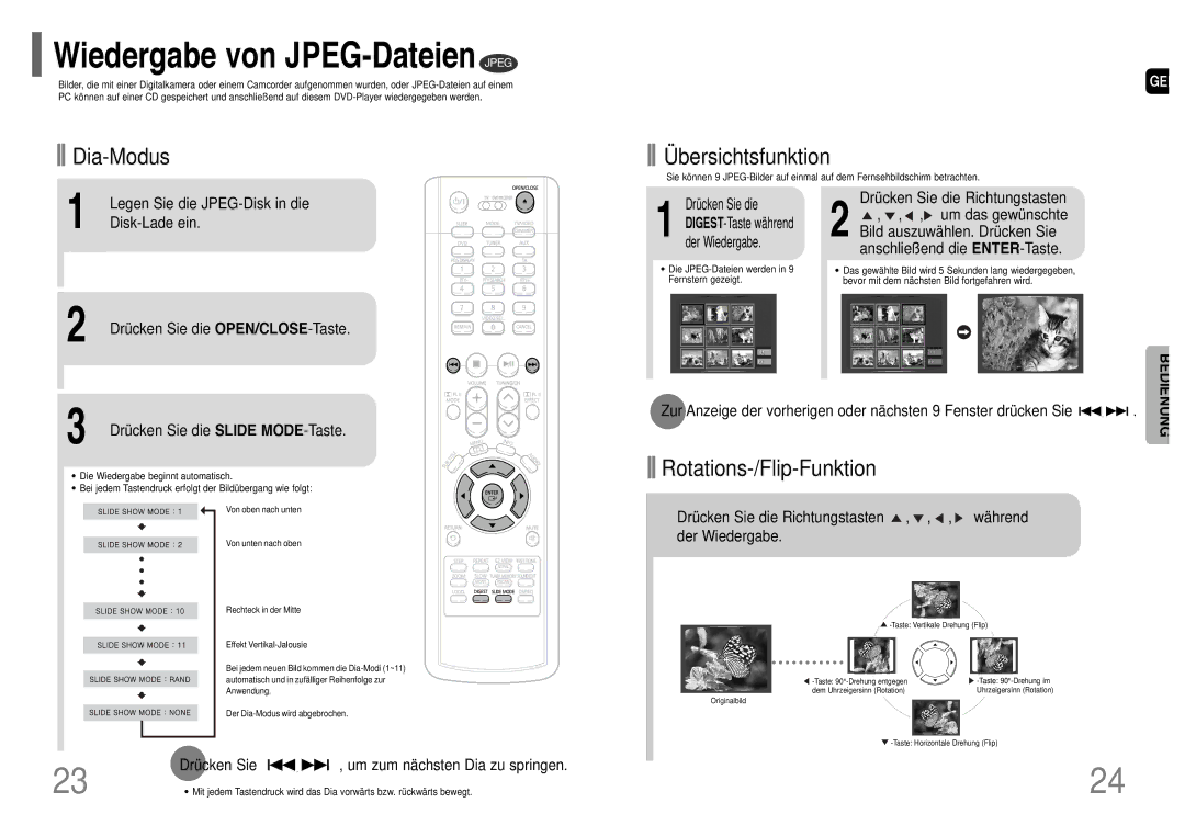 Samsung HT-UP30R/ELS, HT-UP30R/EDC, HT-TP33R/ELS, HT-TP33R/EDC manual Wiedergabe von JPEG-Dateien Jpeg 