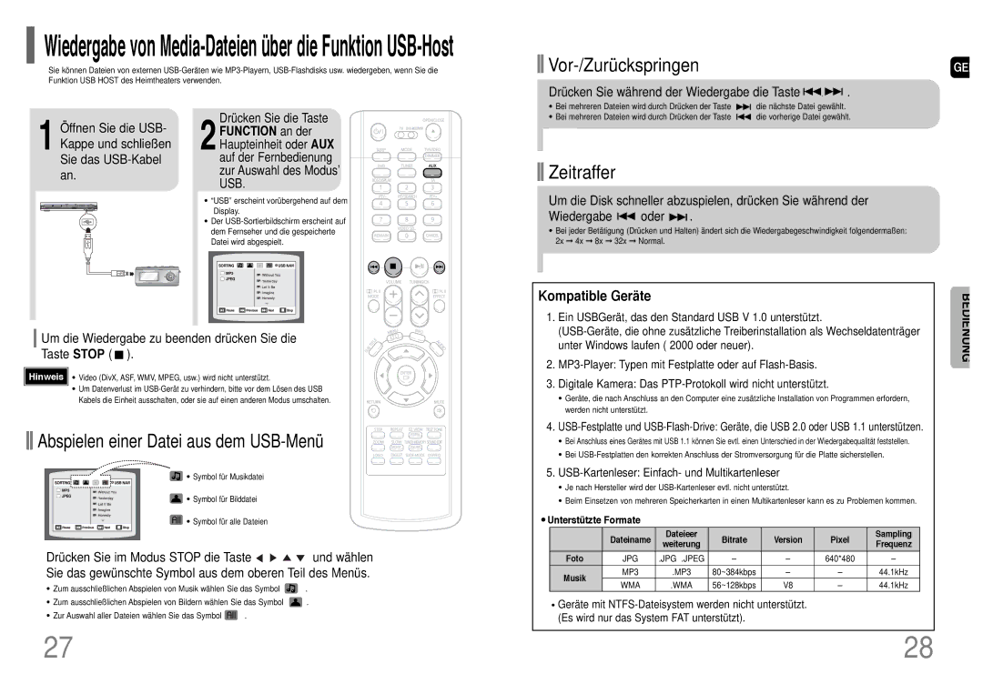 Samsung HT-TP33R/EDC manual Um die Wiedergabe zu beenden drücken Sie die Taste Stop, Unterstützte Formate, 640*480, MP3 