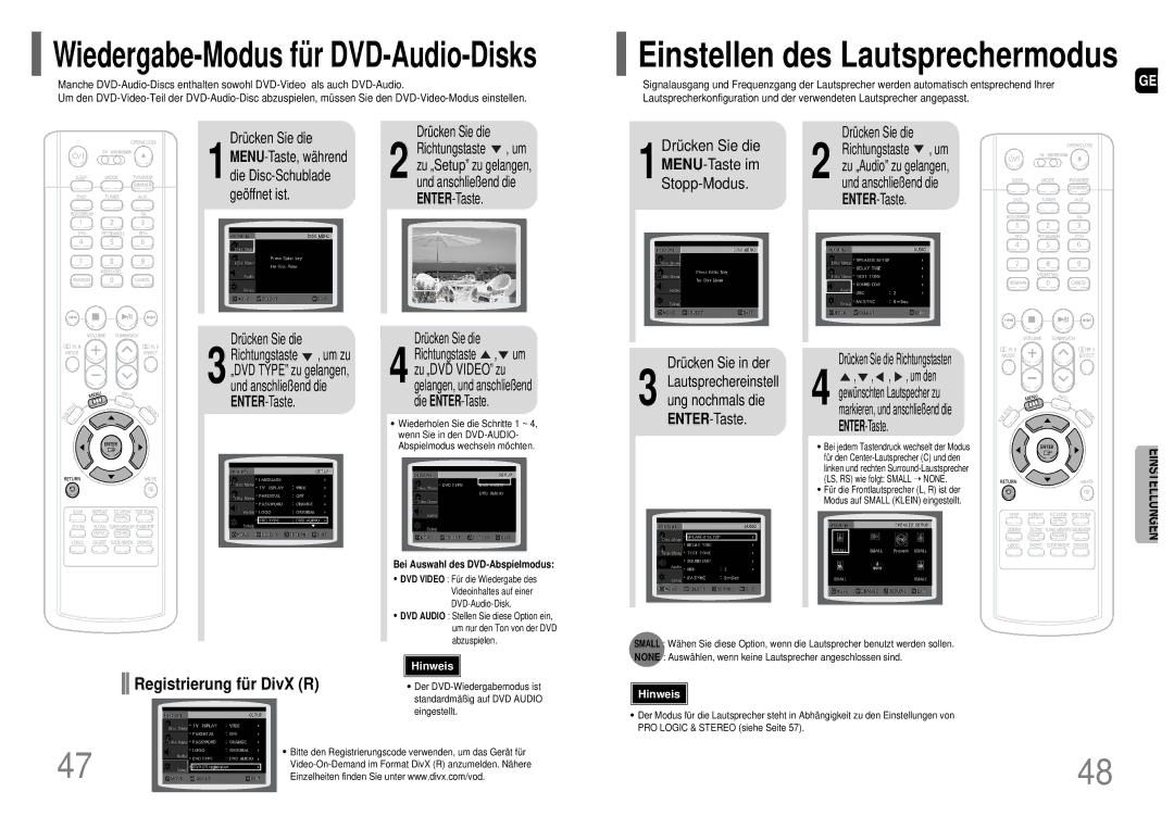 Samsung HT-UP30R/ELS, HT-UP30R/EDC manual Drücken Sie die 1MENU-Taste im Stopp-Modus, Drücken Sie in der, Eingestellt 