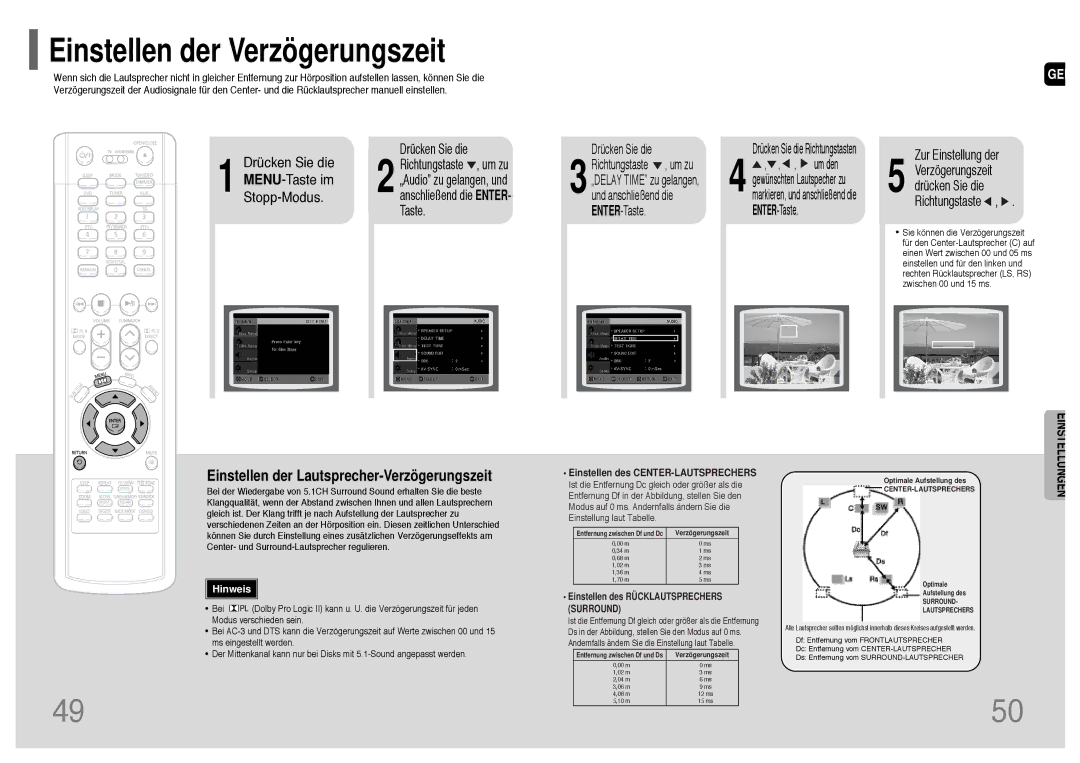 Samsung HT-TP33R/ELS, HT-UP30R/EDC manual Einstellen der Verzögerungszeit, Einstellen der Lautsprecher-Verzögerungszeit 