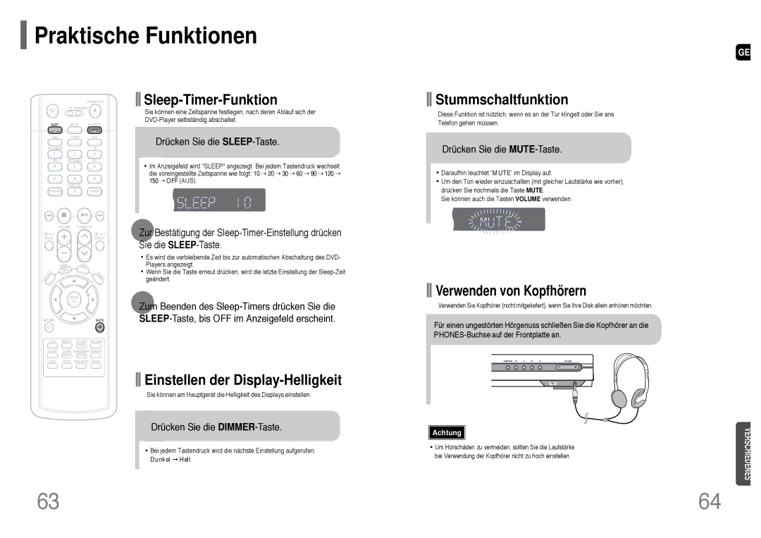 Samsung HT-UP30R/ELS, HT-UP30R/EDC manual Praktische Funktionen, Drücken Sie die SLEEP-Taste, Drücken Sie die DIMMER-Taste 