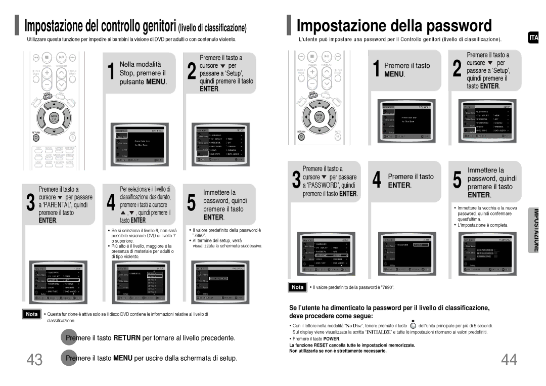 Samsung HT-TP33R/EDC, HT-UP30R/EDC manual Impostazione della password, Immettere la Password, quindi premere il tasto 