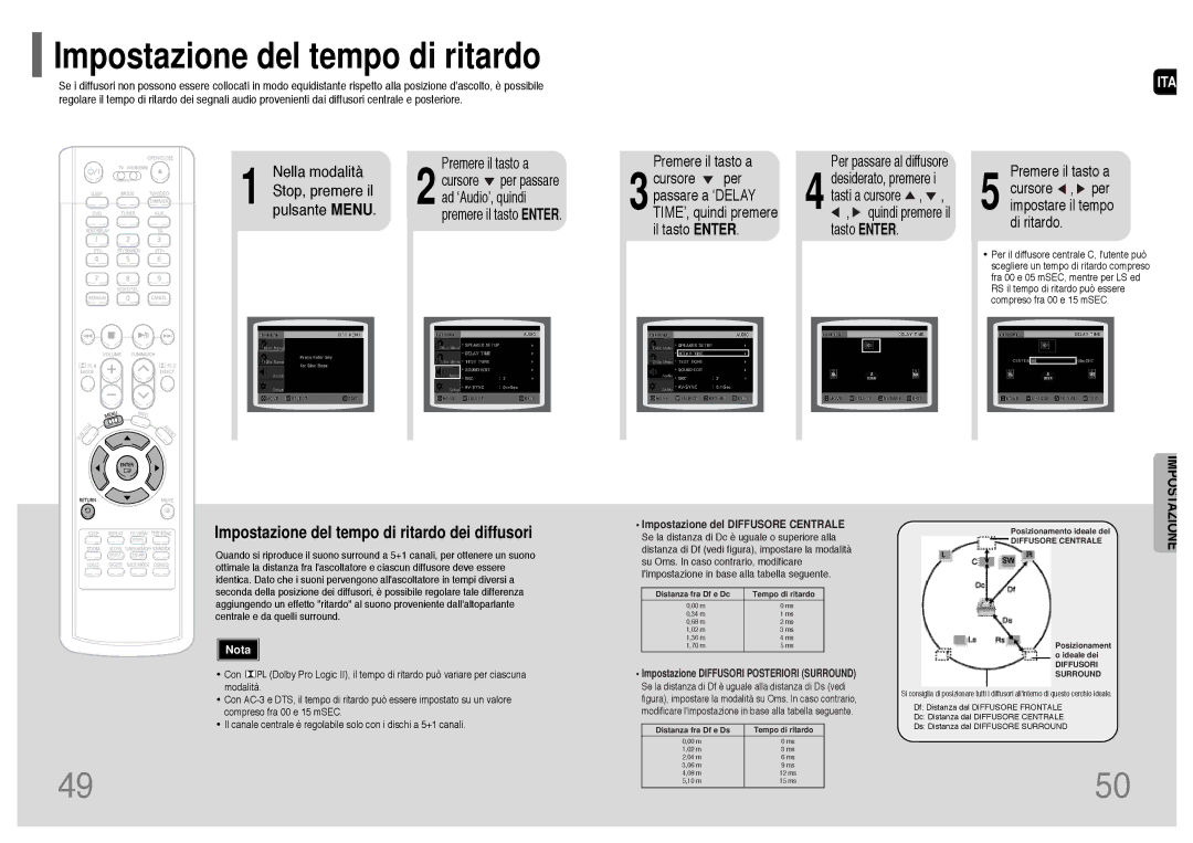 Samsung HT-TP33R/ELS, HT-UP30R/EDC manual Impostazione del tempo di ritardo, Nella modalità, Stop, premere il, Pulsante Menu 