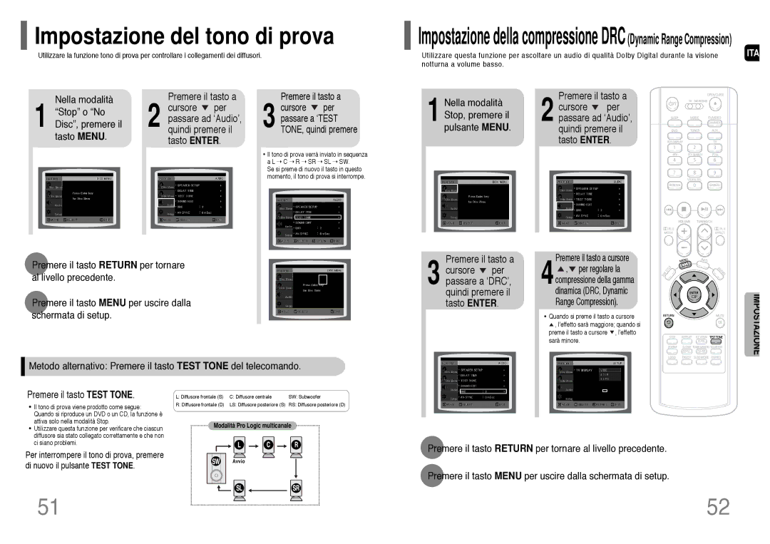 Samsung HT-TP33R/EDC, HT-UP30R/EDC, HT-UP30R/ELS, HT-TP33R/ELS manual Impostazione del tono di prova 