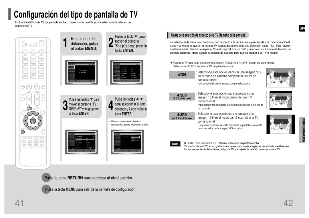 Samsung HT-UP30R/ELS manual 43LB, 43PS, Deseado y luego pulse la tecla Enter, Letterbox, 43 Pan&Scan 