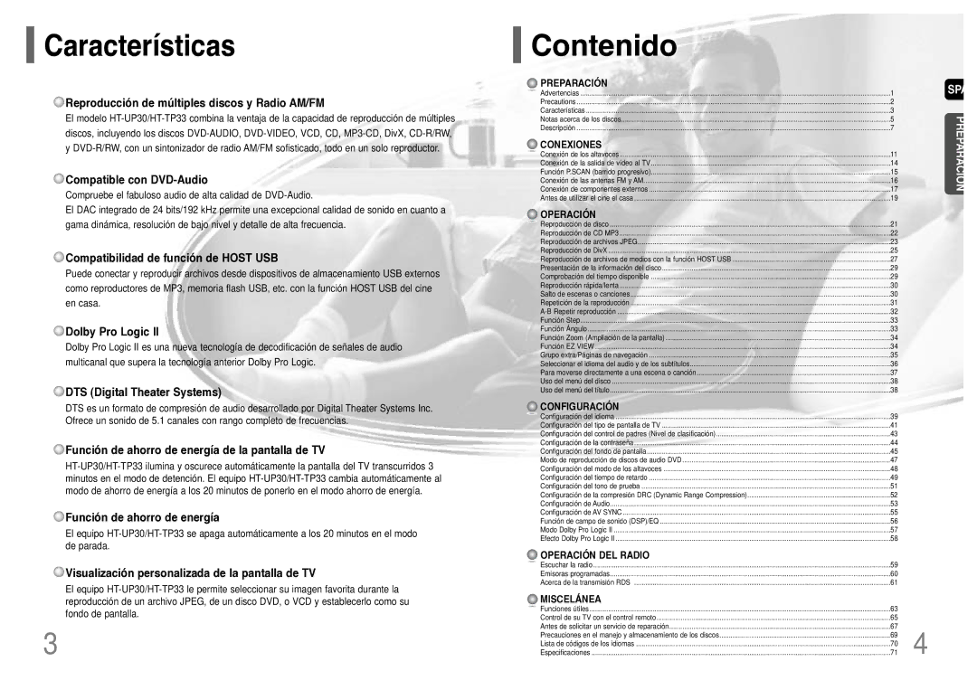 Samsung HT-UP30R/ELS manual Características 