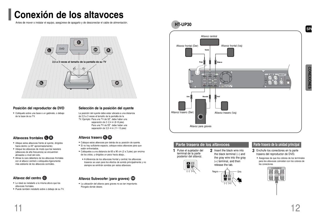 Samsung HT-UP30R/ELS manual Conexión de los altavoces 