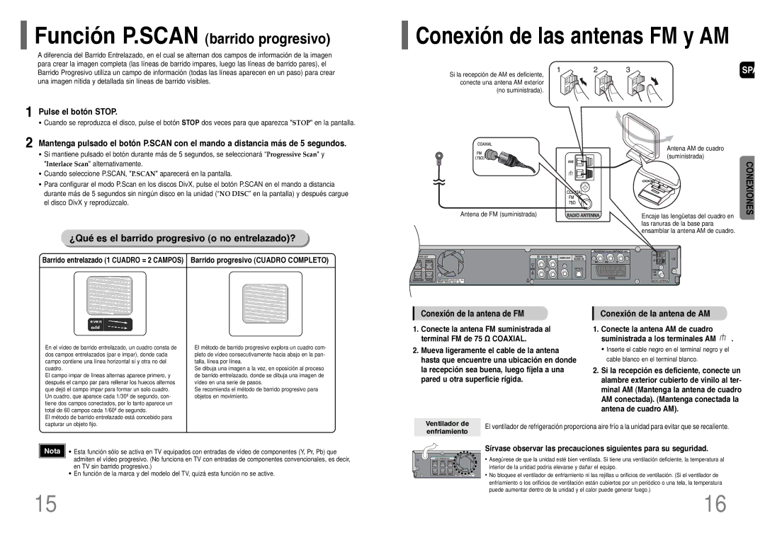 Samsung HT-UP30R/ELS manual Pulse el botón Stop, Conexión de la antena de AM, Enfriamiento, Ventilador de 