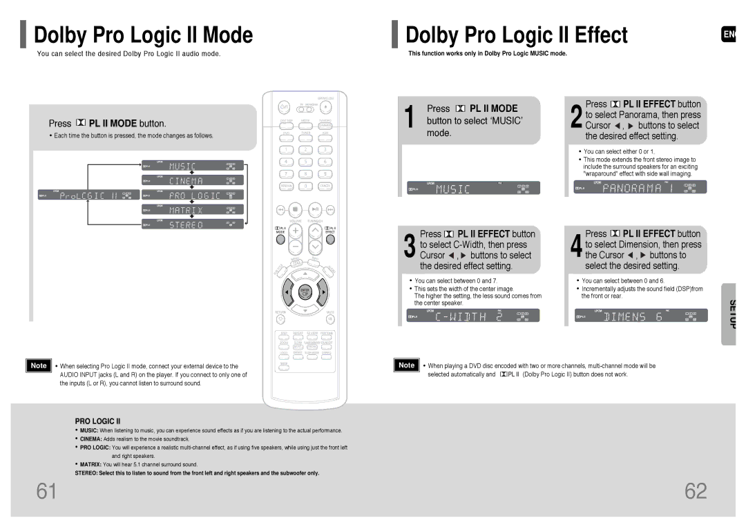 Samsung HT-WP38 instruction manual Dolby Pro Logic II Mode, Press PL II Mode, Press PL II Effect button 