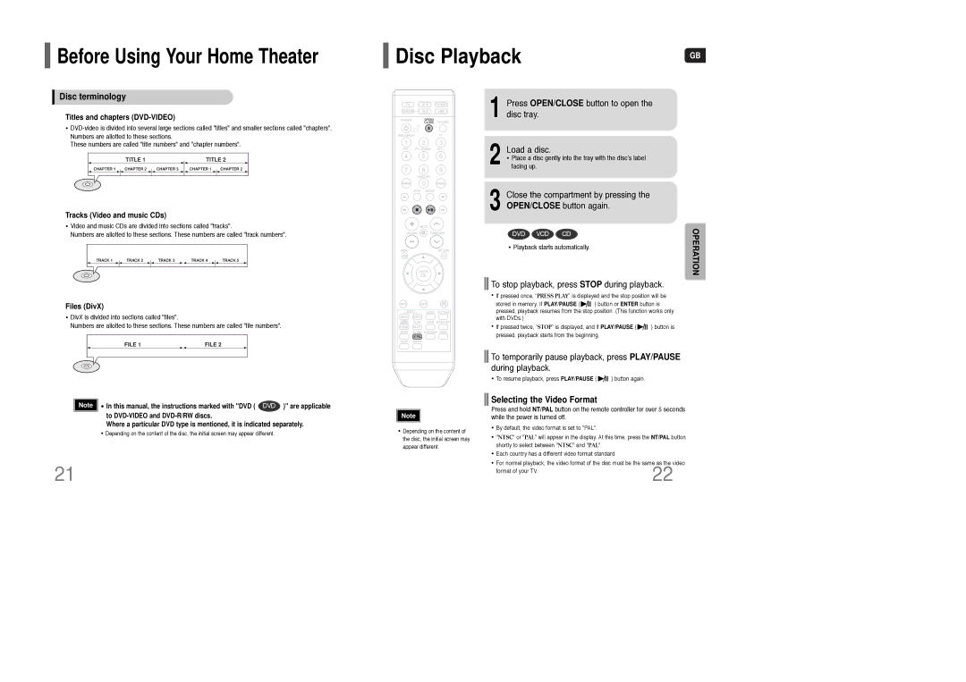 Samsung HT-WQ20R/ELS manual Disc terminology, Press OPEN/CLOSE button to open the disc tray Load a disc 