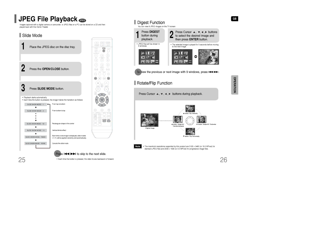 Samsung HT-WQ20R/ELS manual Jpeg File Playback, Place the Jpeg disc on the disc tray, Press To skip to the next slide 