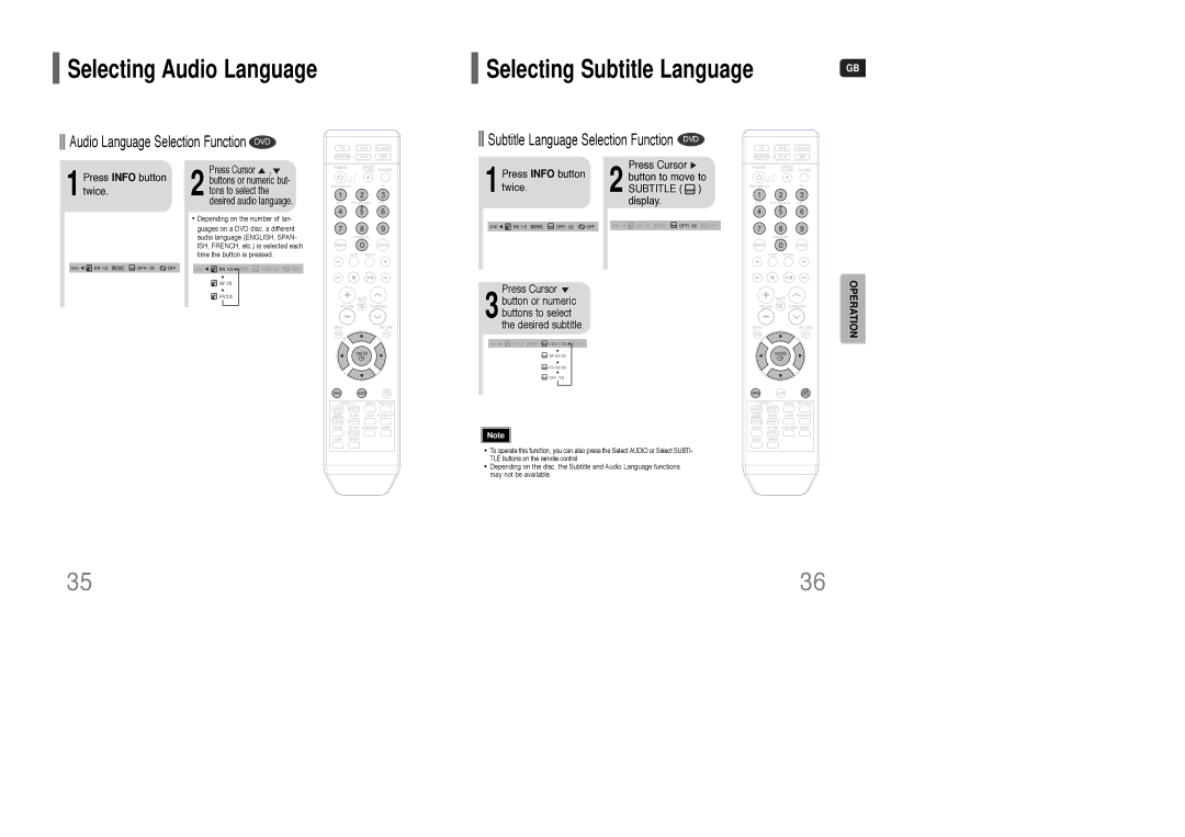 Samsung HT-WQ20R/ELS manual Buttons to select the desired subtitle, Press Cursor 2 button to move to Subtitle display 