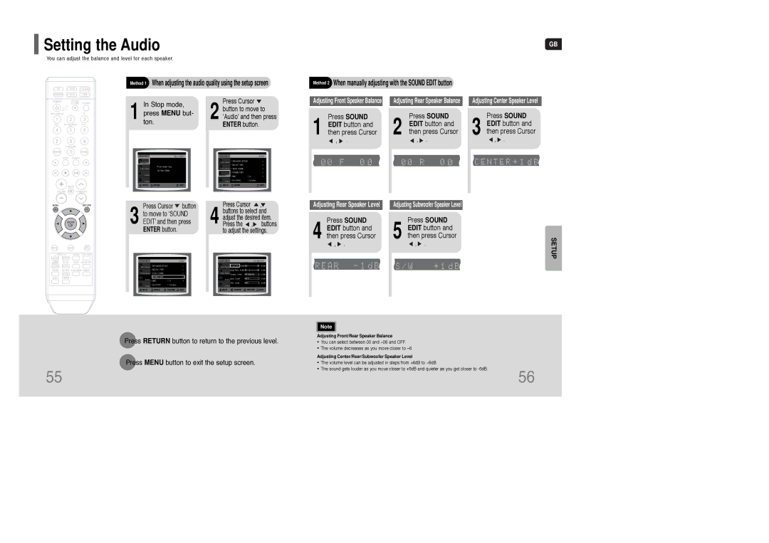 Samsung HT-WQ20R/ELS manual Setting the Audio, Ton.press Menu but, Press Sound Edit button Then press Cursor 