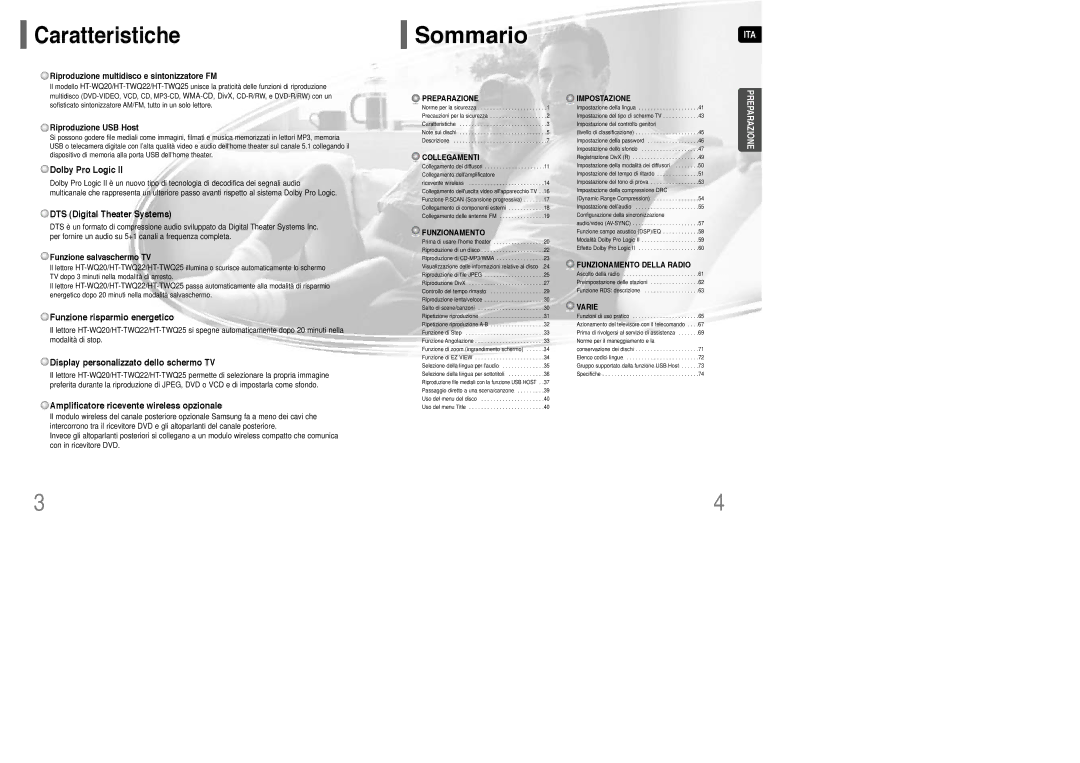 Samsung HT-WQ20R/ELS manual Caratteristiche 