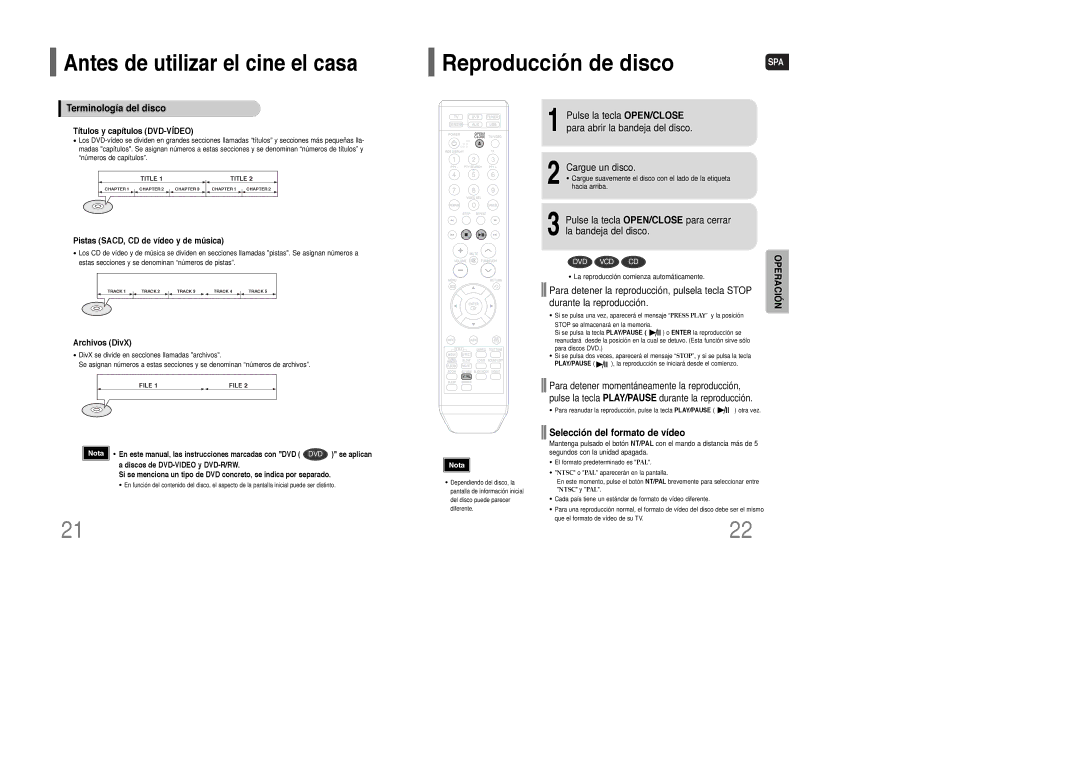 Samsung HT-WQ20R/ELS manual Reproducción de disco, Terminología del disco, Selección del formato de vídeo 