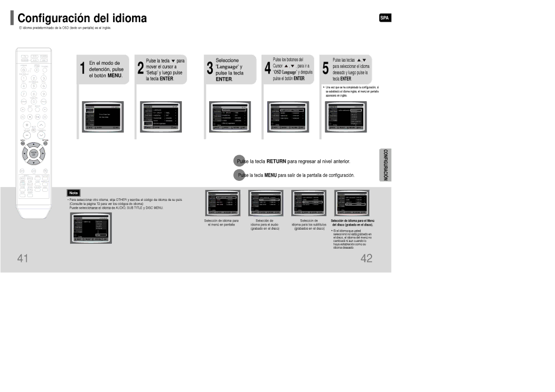 Samsung HT-WQ20R/ELS manual Configuración del idioma, Detención, pulse, Seleccione 