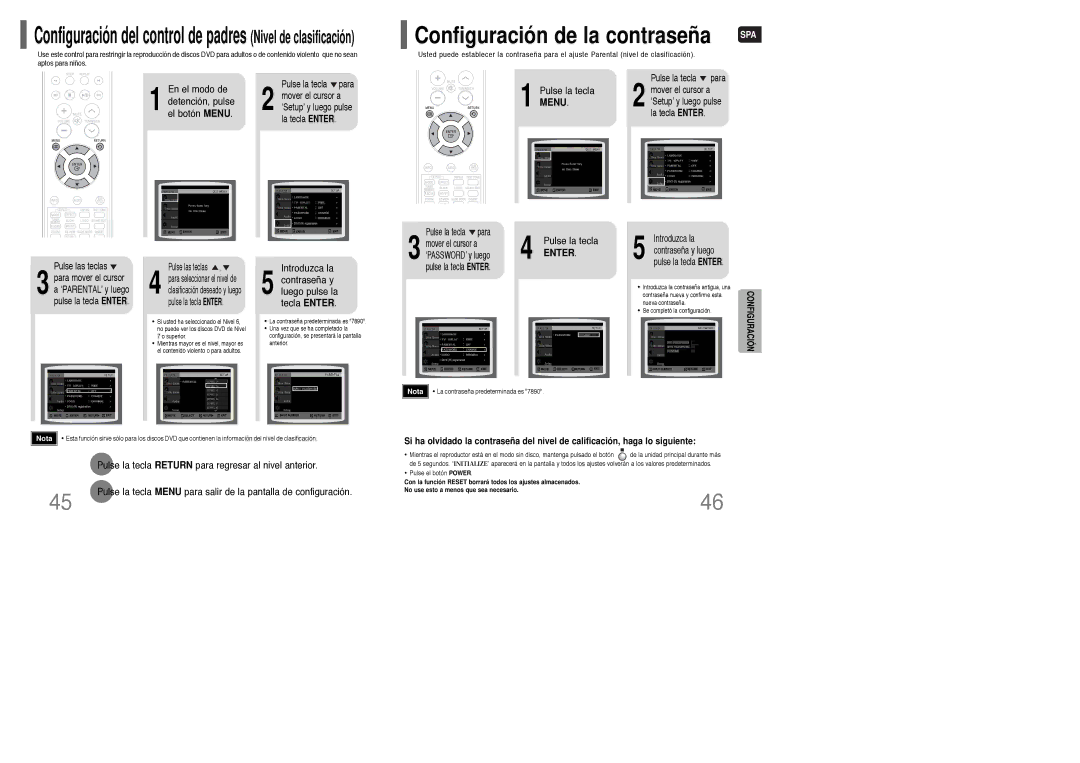 Samsung HT-WQ20R/ELS manual Configuración del control de padres Nivel de clasificación 