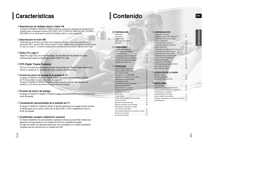 Samsung HT-WQ20R/ELS manual Características 