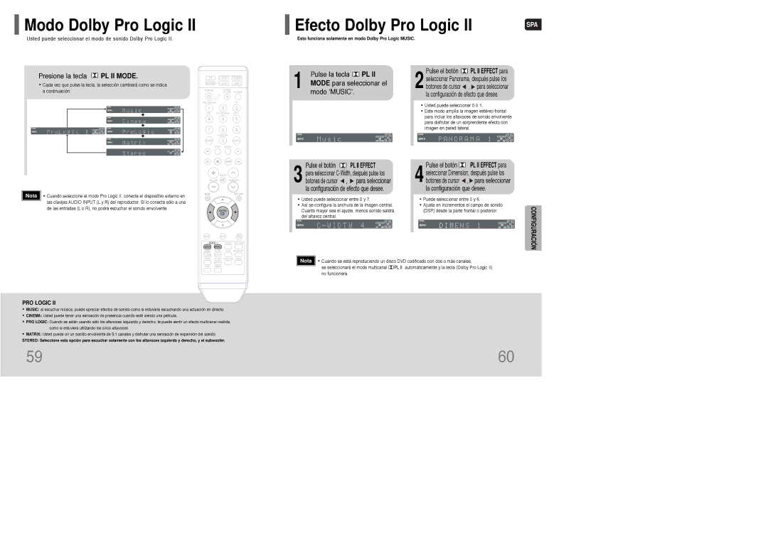 Samsung HT-WQ20R/ELS manual Modo Dolby Pro Logic, Presione la tecla PL II Mode, Pulse la tecla PL, Mode para seleccionar el 