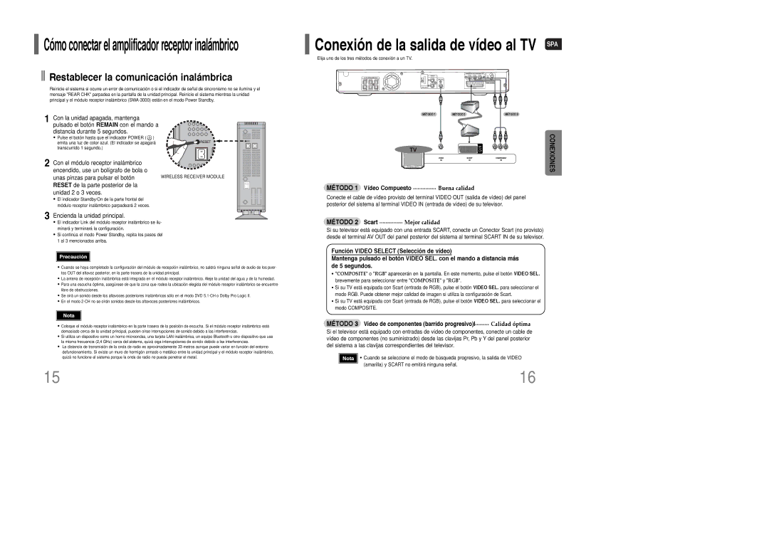 Samsung HT-WQ20R/ELS manual Restablecer la comunicación inalámbrica, Encienda la unidad principal 