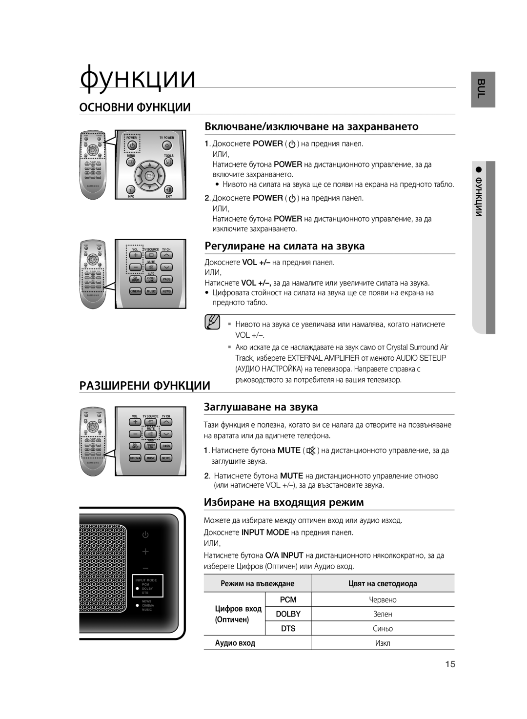 Samsung HT-WS1G/EDC, HT-WS1R/EDC, HT-WS1G/XEE, HT-WS1R/XEE, HT-SB1G/EDC manual Основни Функции, Разширени Функции 