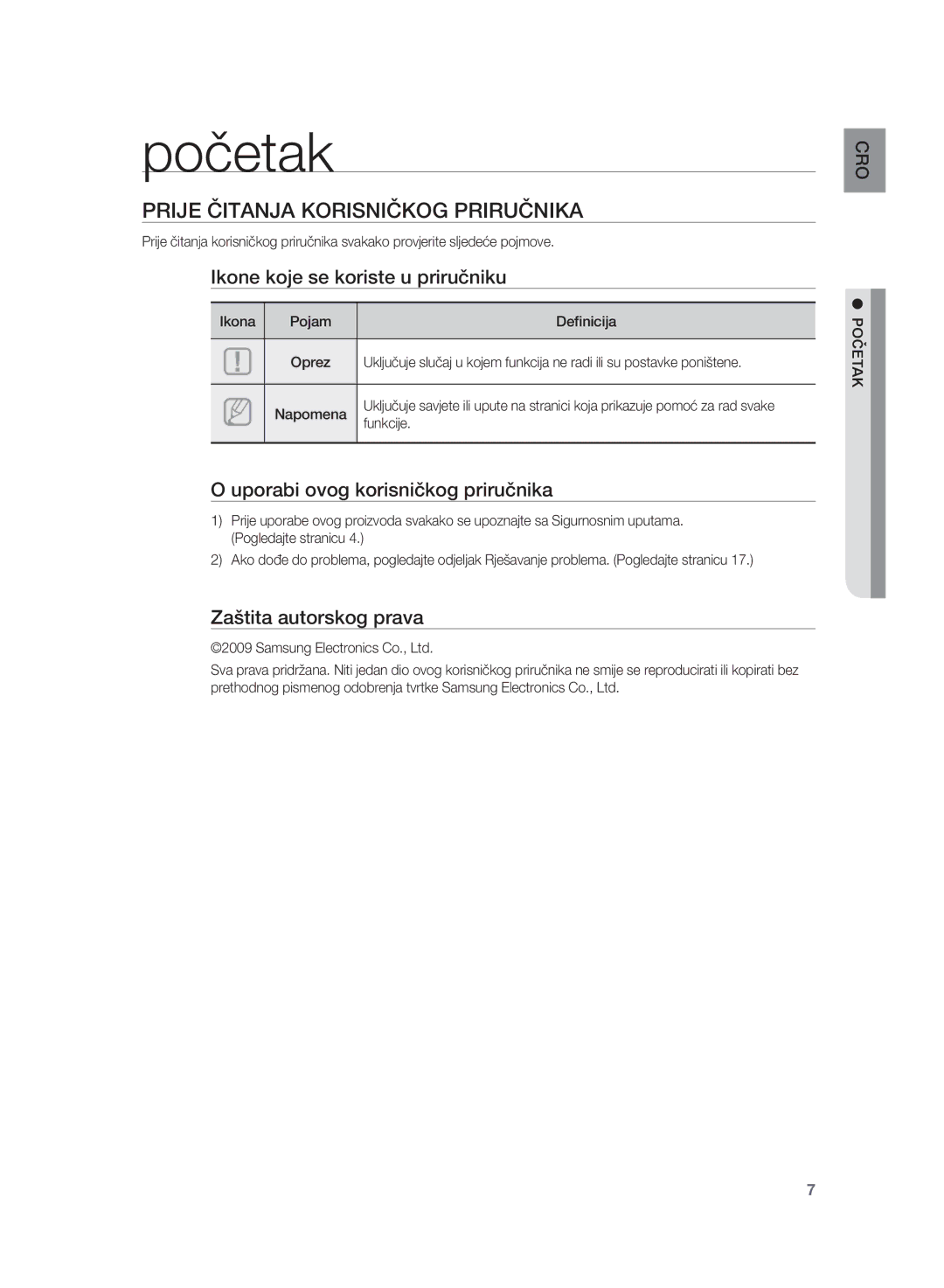 Samsung HT-WS1G/XEE, HT-WS1G/EDC manual Početak, Prije Čitanja Korisničkog Priručnika, Ikone koje se koriste u priručniku 