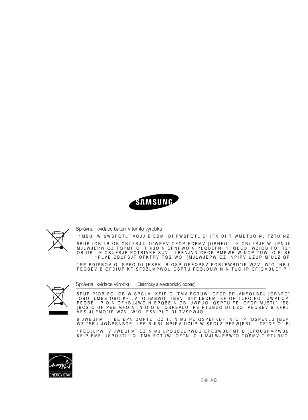 Samsung HT-WS1G/EDC, HT-WS1R/EDC, HT-WS1R/XEF, HT-WS1G/XEF, HT-SB1G/XEF manual Správná likvidace baterií v tomto výrobku 