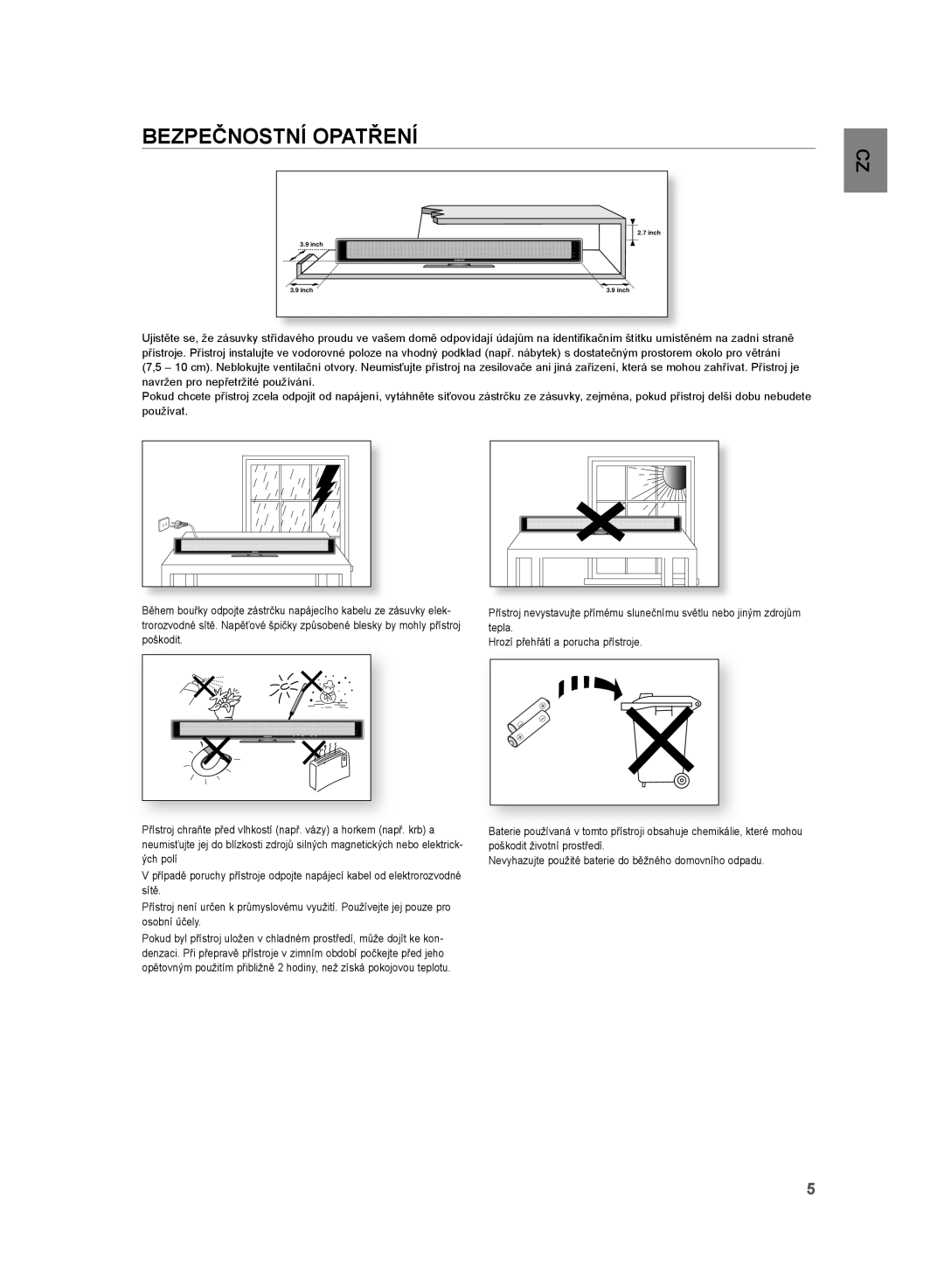 Samsung HT-WS1G/EDC, HT-WS1R/EDC, HT-WS1R/XEF, HT-WS1G/XEF, HT-SB1G/XEF manual Bezpečnostní OPATřENÍ 